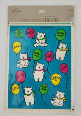 Vintage 1991 Hallmark Reward Stickers Bear With Balloon Good Behavior 8 Sheets
