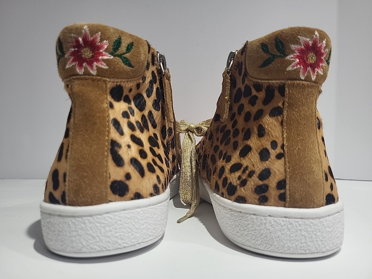 Johnny Was JUNIA Leopard Floral Hi Top Calf Hair Sneakers