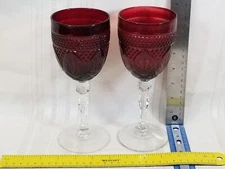 2 Cristal D'Arques Durand ANTIQUE RUBY RED Wine / Water Glass Goblets Vampire