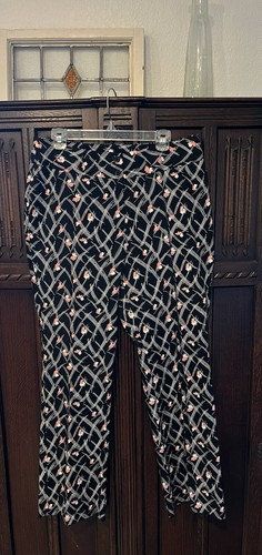 Harold's Career Pant Black Floral Boot Leg High Rise Front Zip Cotton Size 12 - Picture 3 of 6