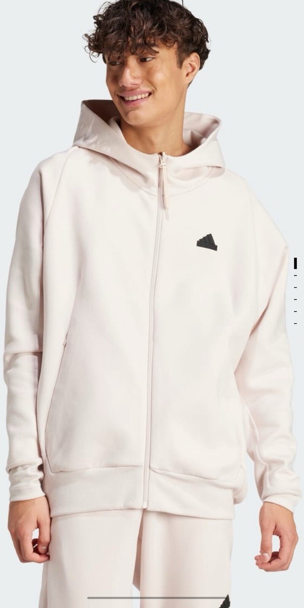 Sz L Adidas ZNE Premium Full Zip Hooded Track Jacket Putty