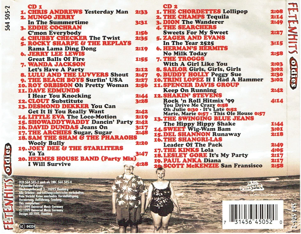 (2CD's) Fetenhits - Oldies - Zager And Evans, Scott McKenzie, Sweet, The Archies - Bild 2 von 2