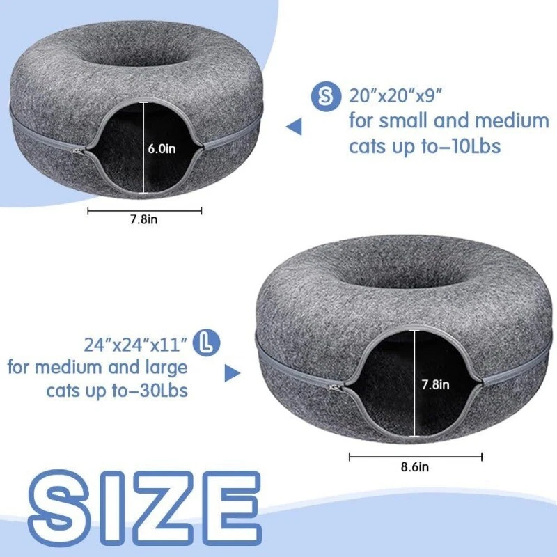 Cat Cave EXTRA LARGE Cat Tunnel Bed Indoor Cats,Cat Donut 24x24x11'' with 3 Toys - Image 4 of 4