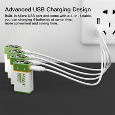 USB Type C 9 Volt 6F22 Li-ion Battery 9v Rechargeable Lithium Batteries 760mAh