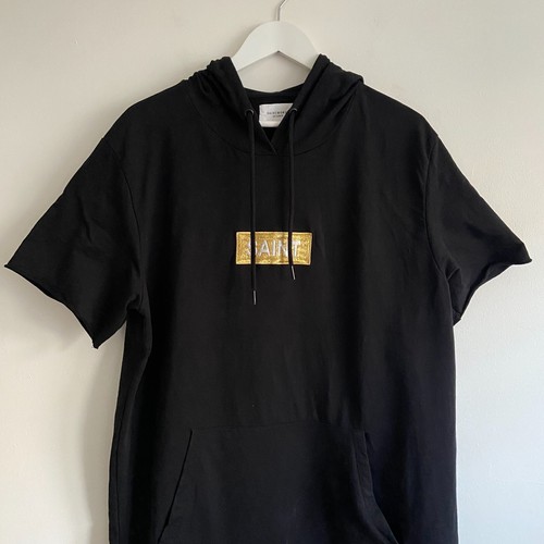 Saint Morta Mens XXL Black 100% Cotton Short Sleeve Pullover Hoodie Pouch Pocket - Picture 2 of 15
