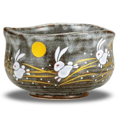 KUTANI Japanese Matcha Bowl Rabbit YAKI(Ware) by Kutani Gray