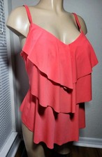 Aqua Green 3 Tiered Ruffle Tankini Top Size 16W Coral NWOT