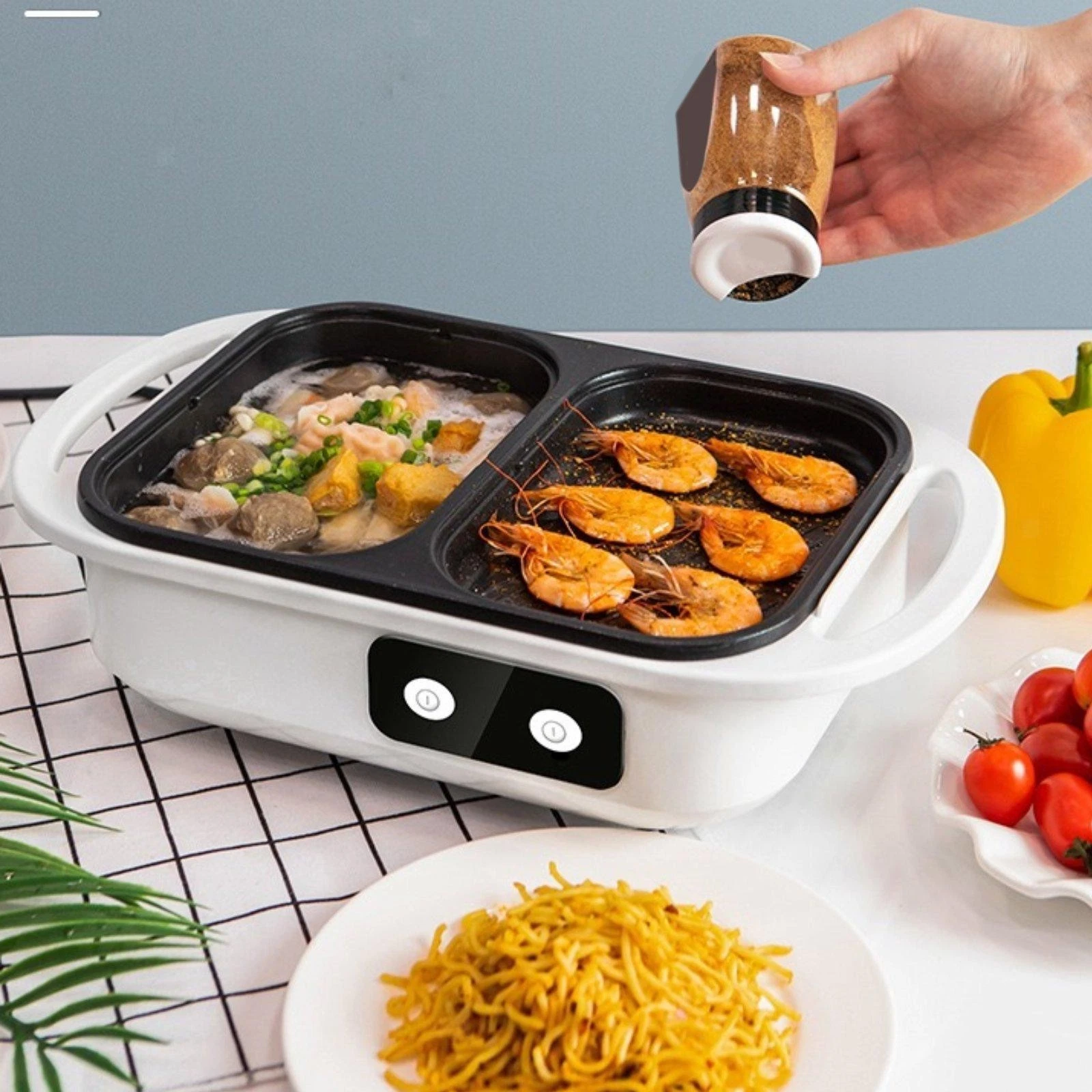 Electric Hot Pot with Grill 2 in 1 Multifunctional for Grilling Soup Garden