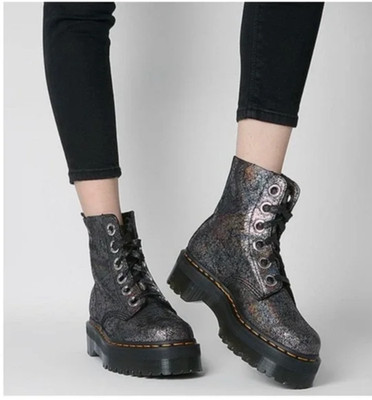Dr. Martens Molly Metallic Iridescent Crackle Leather Platform Boots ~ RARE FIND