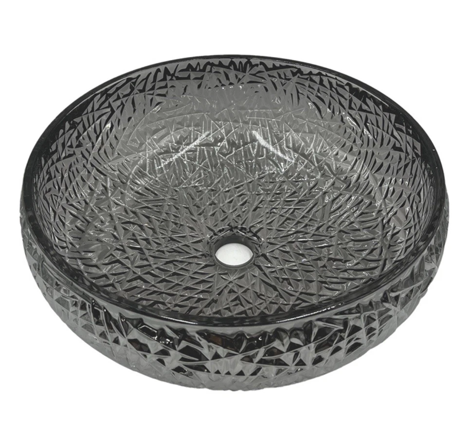 Fregadero de vaso de vidrio texturizado decorativo moderno - 400×400×160 mm  Foto 2 de 4