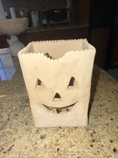 Vintage Ceramic Jack-O-Lantern Paper Bag Candle Holder Halloween Luminary