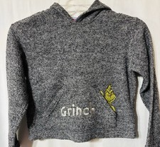 Dr. Seuss Grinch Christmas Gray Pullover Hoodie Kids Cropped See Measurements