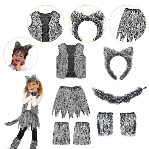 Costume loup pour enfants, couvre-chef, accessoires déguisement pour spectacle, - Picture 4 of 7