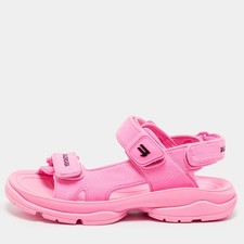 Balenciaga Tourist Size 38 Neon Pink Fabric Flat Sandals