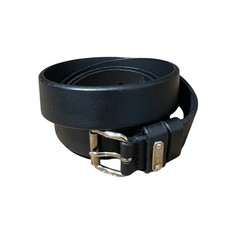 Prada Belt Men Size 44 Black Leather Silvertone Buckle Engraved Logo Italy MINT