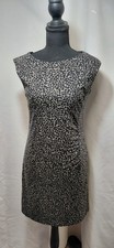LOFT Black Gray Animal Print Sheath Dress Sleeveless Boat Neck Knit Petites MP