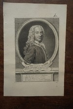VOLTAIRE MARIE FRANCOIS AROUET DE, PORTRAIT ORIGINAL ENGRAVING OF THE 18TH CENTURY