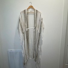 Free People Long Bohemian Striped Sheer Kimono Cardigan Duster White One Size
