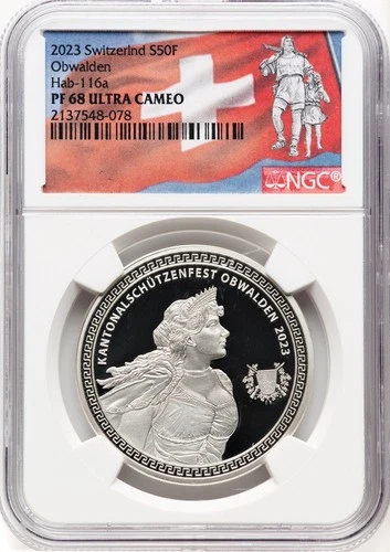 Switzerland 2023 50 Francs Obwalden Shooting Festival NGC PF 68 Ultra Cameo
