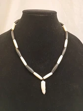Alligator Toooth Necklace Hair Pipe  Bone and Braided Sinew 22" Long Handcrafted