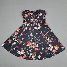 Express Strapless Dress Womens 2 Black Floral Hummingbird Fit Flare Mini Flirty
