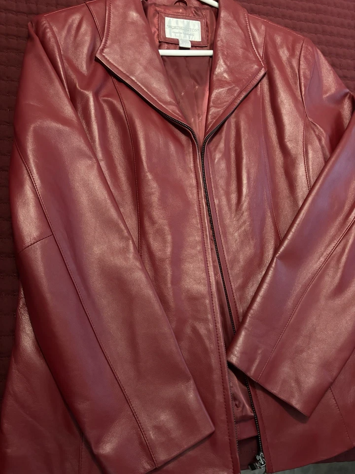 Chaqueta de cuero Worthington granate de piel de cordero genuina - para mujer L Foto 2 de 4