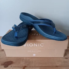 Vionic Tide Toe Post Women's Orthotic Sandals, Patent Leather Navy, Size US 11M