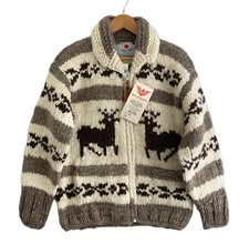 Canadian Sweater Co Cowichan Cardigan Moose Deer Wool Hand Knit Zip Canada