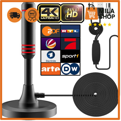 DVB T2 Antenne Verstärker 360 Grad 5 m Kabel HDTV Indoor Zimmerantenne Aktiv