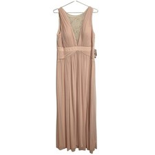 Adrianna Papell Illusion Gown Blush Pink Pleated Lace Inset Gown Dress Size 14