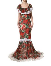 Dolce & Gabbana Multicolor Geranium Flower Lace Maxi Women's Dress
