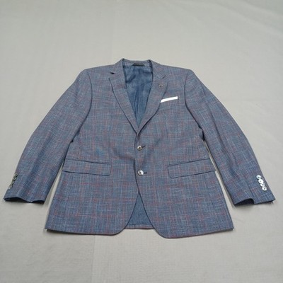 BOSS Hugo Boss Blazer Mens 42R Red Blue Plaid Slim Stretch Hutsons4 Windowpane