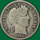 1909 Barber Dime Fine F Coin #33960