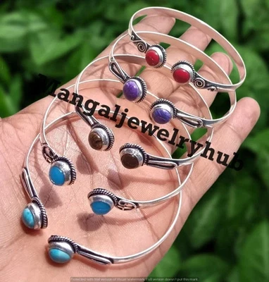 Achetez des bracelets manchette en argent sterling 925 plaqué corail rouge et... - Photo 1/4