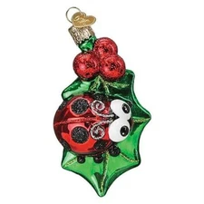 Old World Christmas Holly Ladybug Glass Hanging Ornament FREE BOX