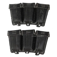 Pair WWII German Mauser 98k Triple Ammo Leather Ammunition Pouch Black-GM047
