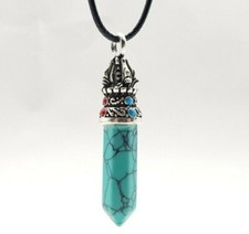 Blue Turquoise Necklace Pendant Obelisk Healing Stone Natural Crystal Reiki Yoga