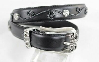 Brighton Black Beaded Leather Belt VTG Brighton Women main image 3