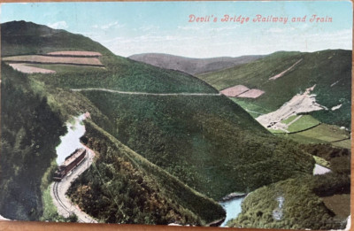 TEUFELSBRÜCKE UND ZUG DAMPFEN STEIGUNG HINAUF 1907 J&J GIBSON KAMBRISCHE NACHRICHTEN PC