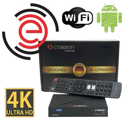 ✅ OCTAGON SPIRIT 4K UHD HDR10+ ANDROID TV OTT IP MEDIA STREAMING BOX WLAN BT RC