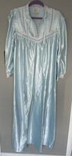 Vtg Ilise Stevens Nightgown Baby Blue Shiny Polyester Blend Lace Collar Wrists