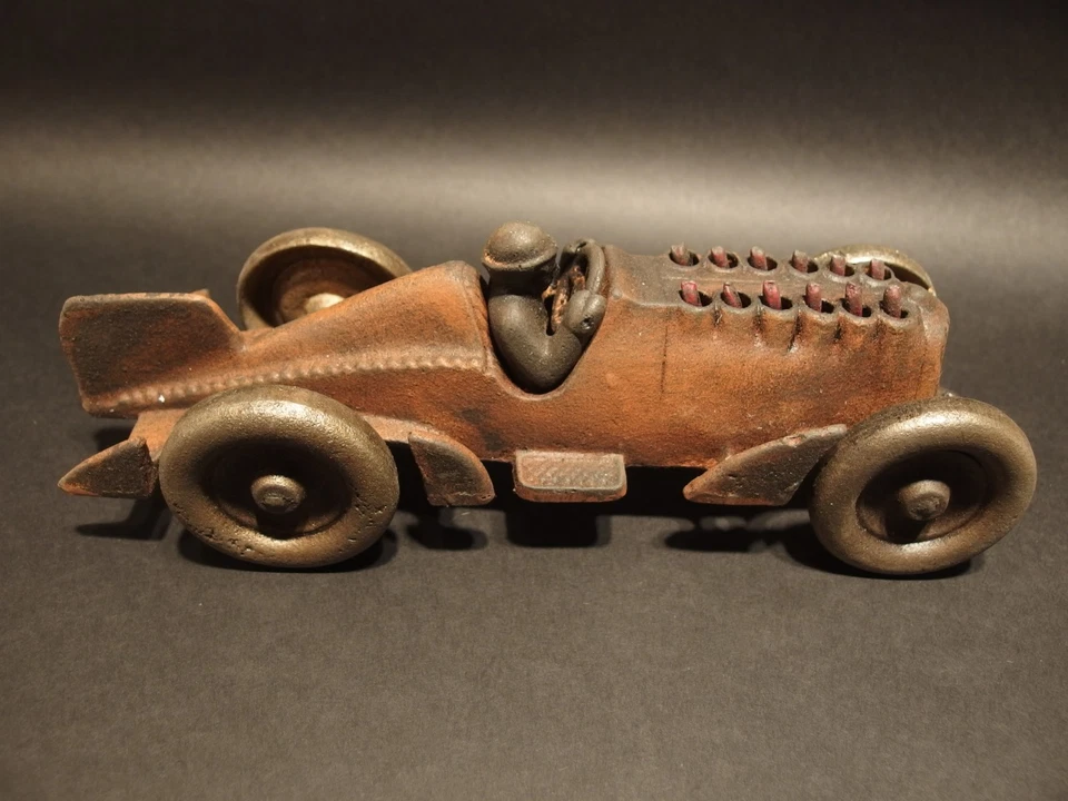 Antique Vintage Style Cast Iron Toy Race Car w Moving Pistons "Hubley" - Image 3 of 4