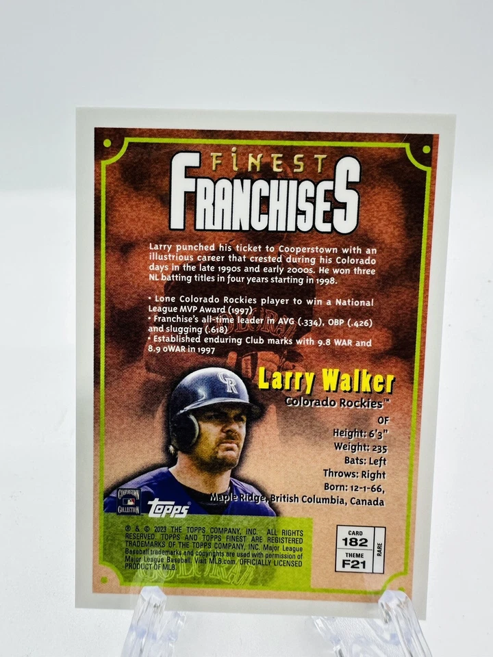 Larry Walker 2023 Topps Finest Flashbacks #182 Finest Franchises Gold Rare - Image 2 of 2