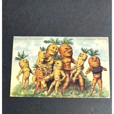 Repro. German POSTCARD Anthropomorphic Carrots Root Vegetables Tuber Familia