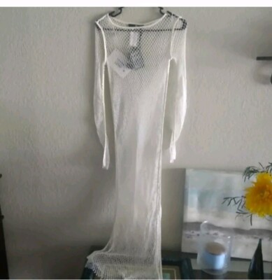 Elisabetta Franchi White Fishnet Dress / Cover-up with side Slits - New with Tag