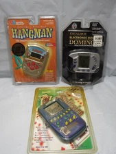 3 Electronic Hand Held Games Hangman Dominos Solitaire New Sealed  O79J