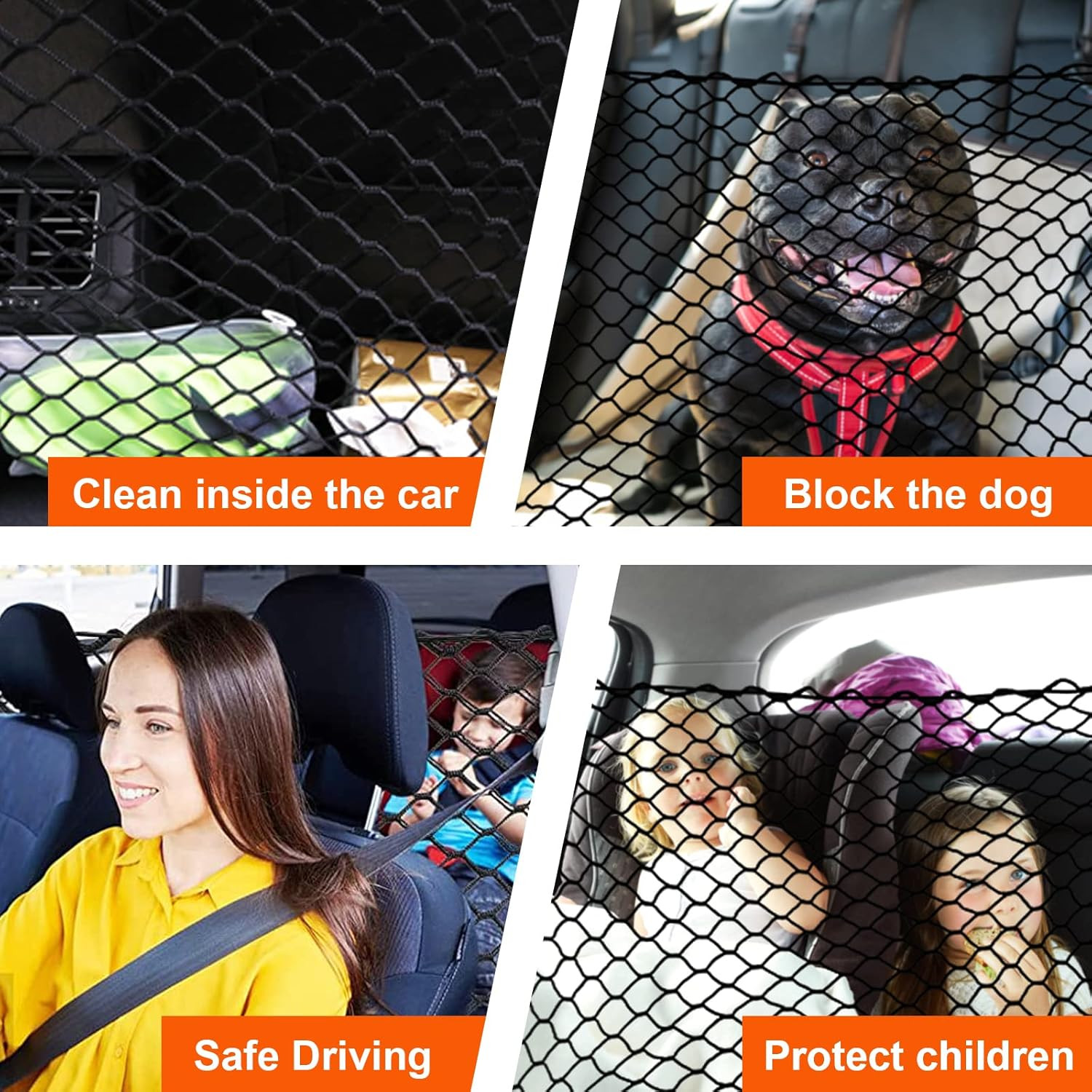 Car Dog Net Barrier 47" Pet Restraint Net Vehicle Safety Backseat Divider
