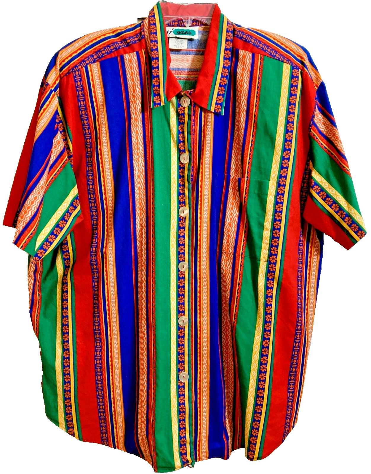 Fiesta Rainbow Striped SS HM2 Wear Shirt Patch Pocket Shoulder Pads SZ 2X WOWZA!