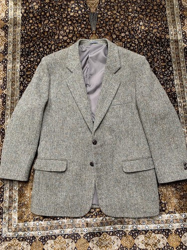 Vtg Harris Tweed Blazer Jacket Green Gold Made In England Mens 44