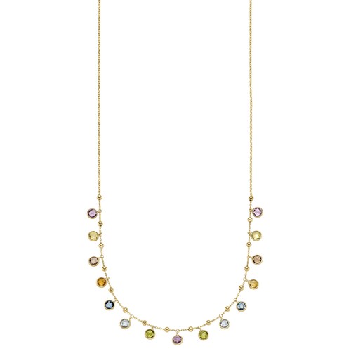 Collier 585 Gold Gelbgold mit Blautopas Amethyst Peridot Citrin Rauchquarz 45cm - Bild 2 von 2